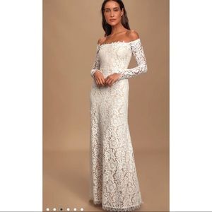 Lulus white lace off-the-shoulder maxi dress